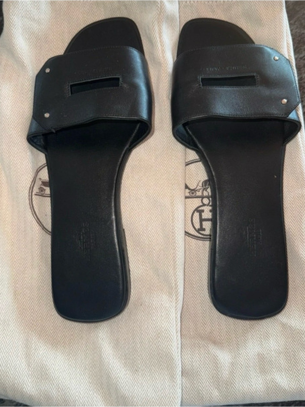 Hermes Black Leather Slide Sandals - Classic Women’s Slides